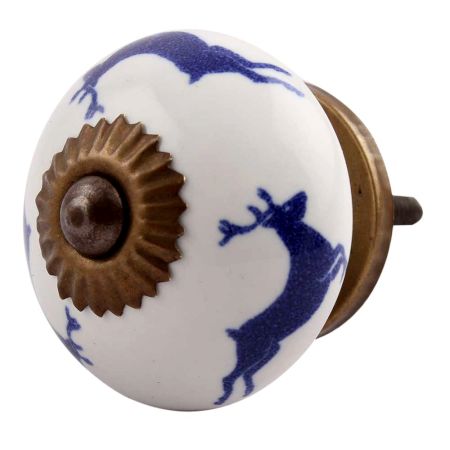 Blue Running Rein Deer Pattern Ceramic Dresser Knob Online